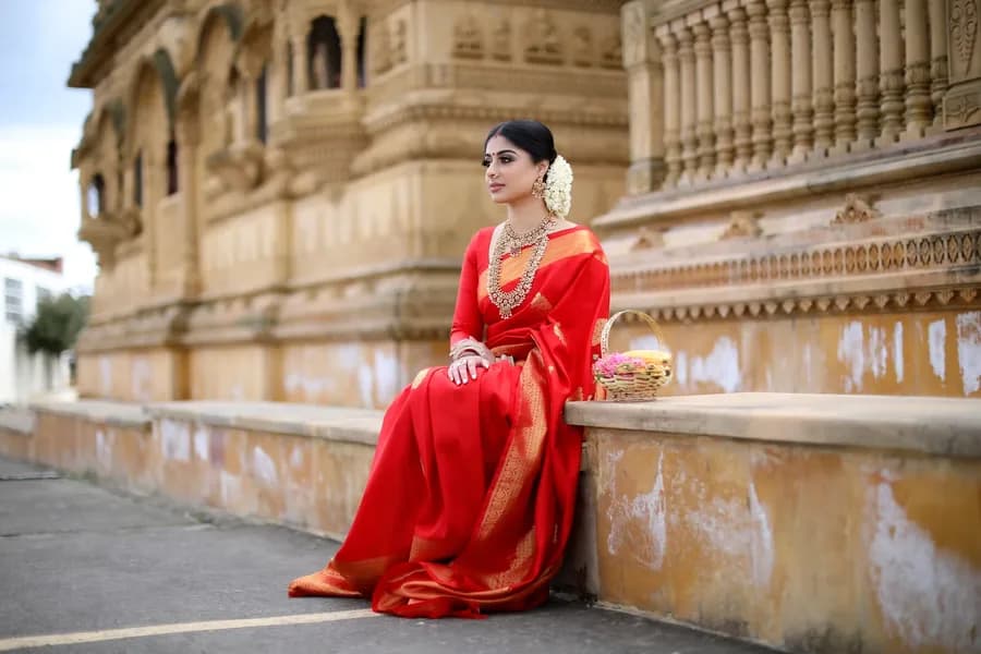 A pure silk saree draped in the shop